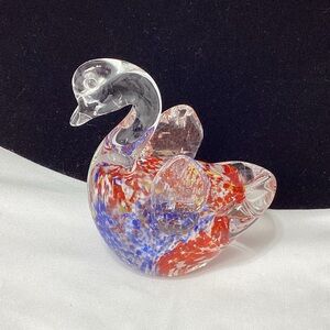 Colorful Glass Swan Paperweight Figurine Splatter Colors